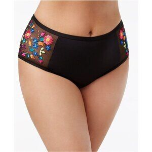 Kenneth Cole Reaction black mesh embroidered floral black bikini bottom size S